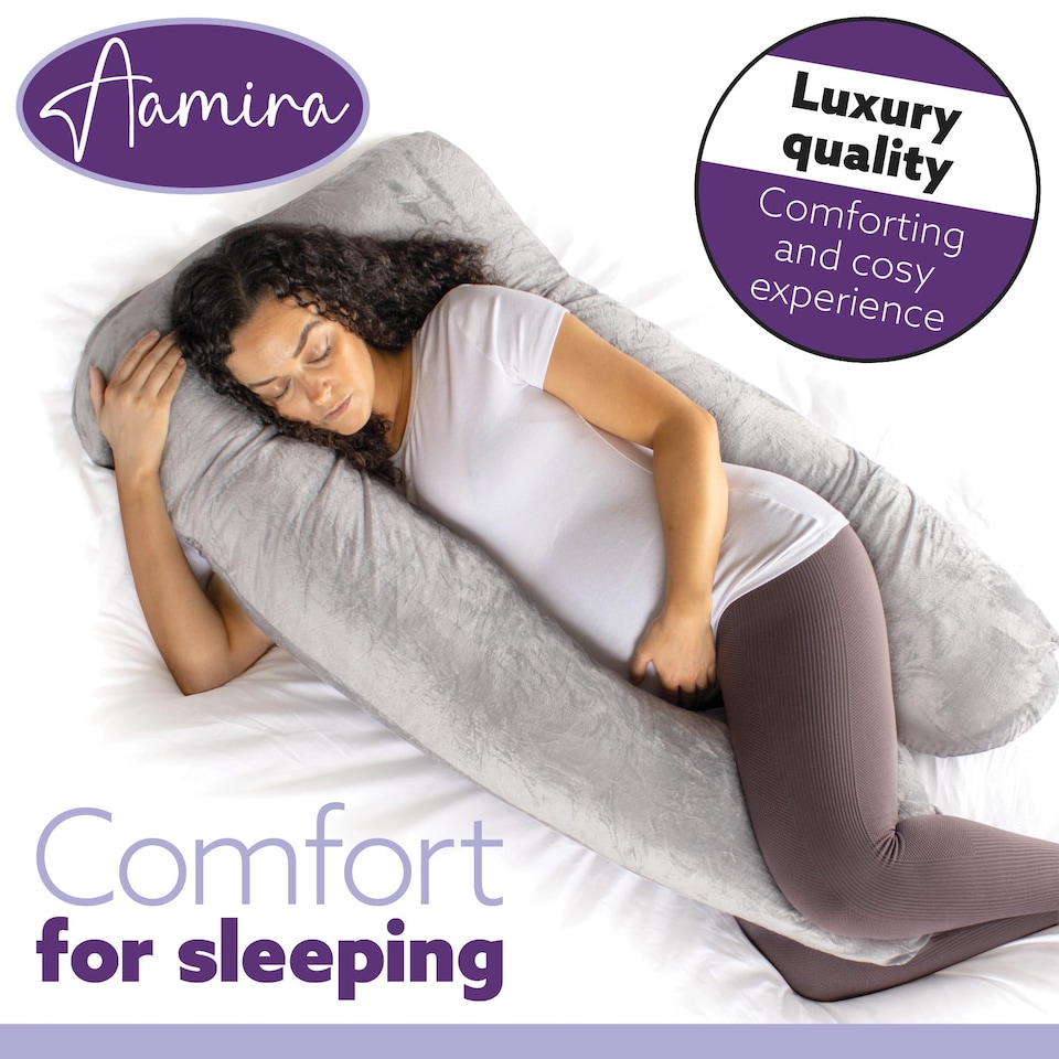 image 1 of Aamira Light Grey Pregnancy Maternity Pillow, 130x75x20cm U Shape Memory Foam | Grey | Grey | Standard | 1