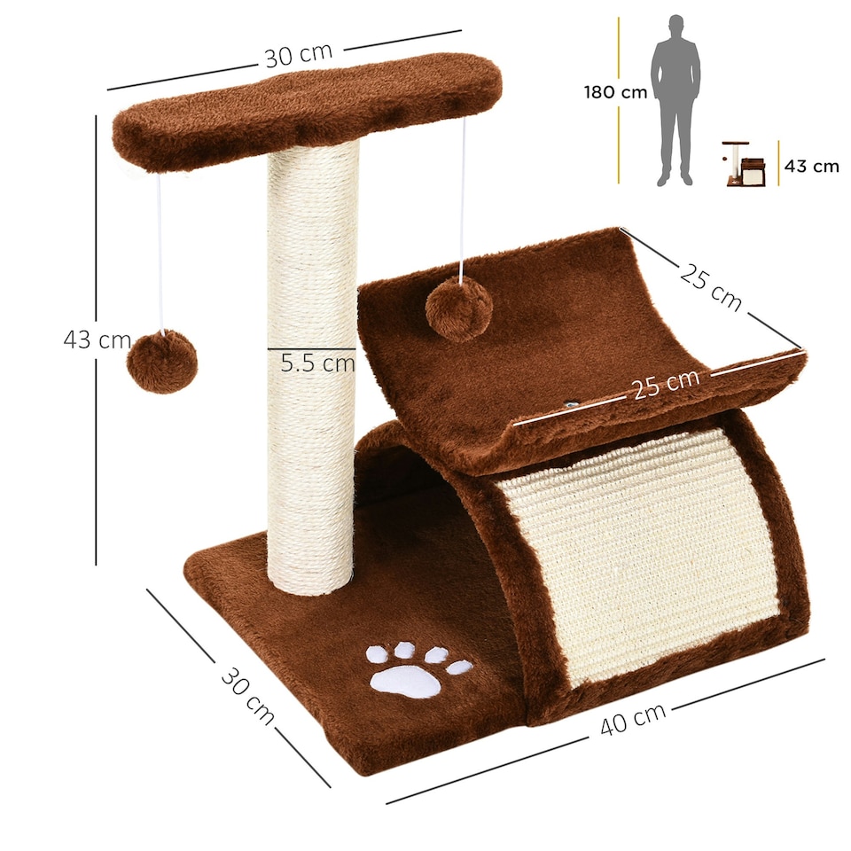 image 1 of PawHut Cat Tree Tower, Rotatable Top Bar, Sisal Post, Tunnel, Balls, Brown