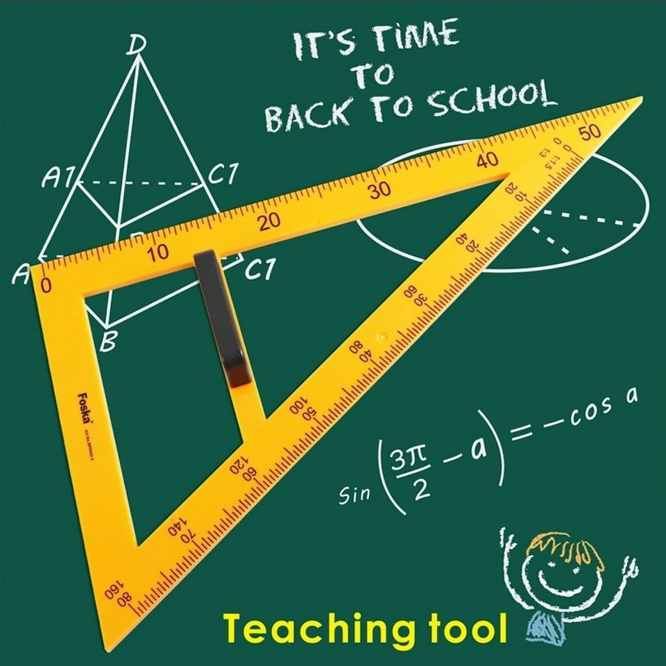 image 1 of 50cm Plastic Classroom Set Square Ruler with Removable Handle