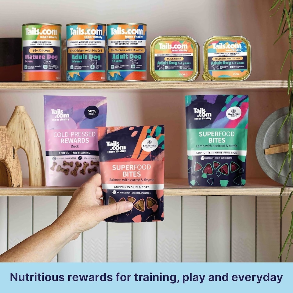 image 1 of 10 x 80g Tails.com Inner Vitality Superfood Bites Dog Treats Pouches - Lamb