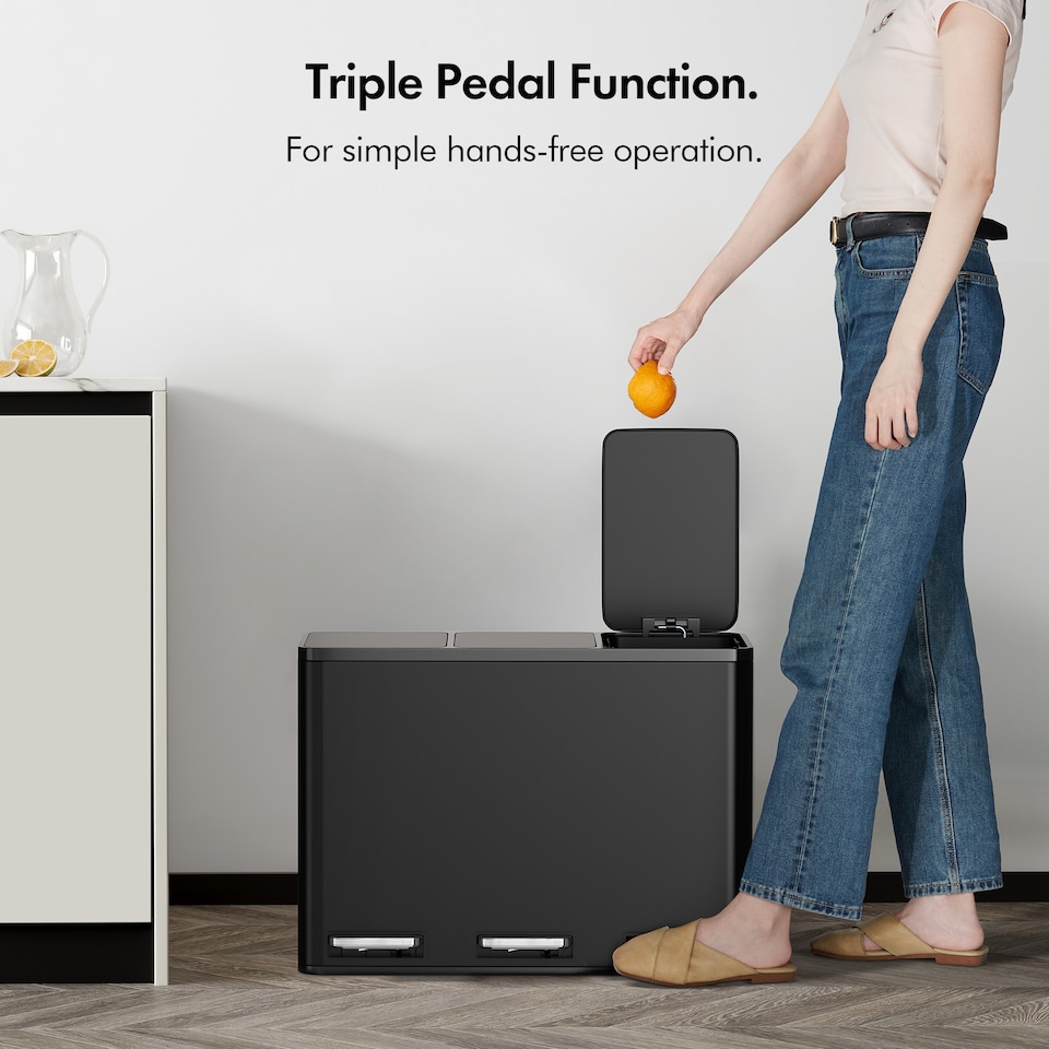 image 1 of 3 Compartment 45L Waste & Recycling Kitchen Bin (3 x 15L) | Black | Black | 45L