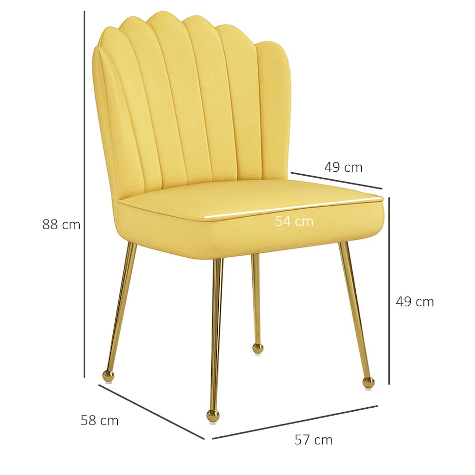 image 1 of HOMCOM Shell Luxe Velvet Accent Chair with Gold-tone Metal Legs, Modern Vanity Chair for Living Room, Bedroom, Home Office, Yellow