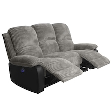 Electric Recliner Fabric Cord 3 Seater Sofa In Grey