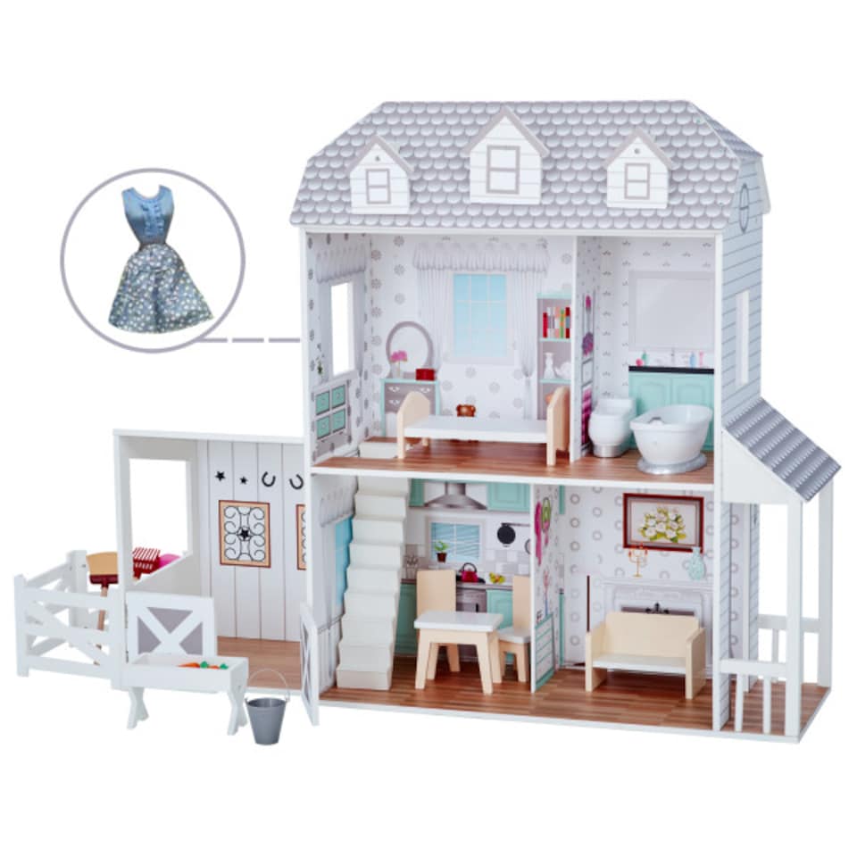 image 1 of Teamson Kids Wooden Farmhouse 2 Storey Doll House for 12" Dolls, Dollhouse