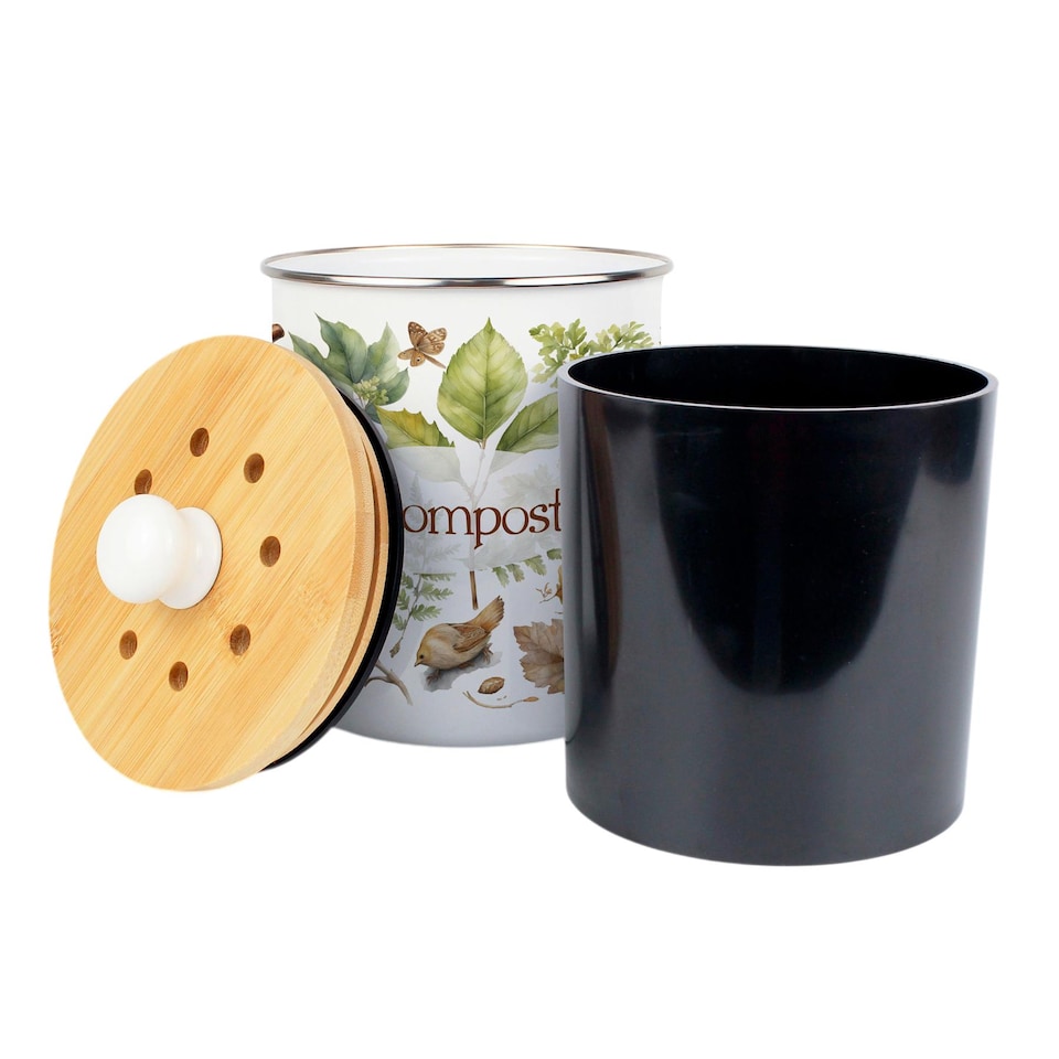 image 1 of Woodland Compost Caddy - Metal 2L Decorative Kitchen Food Waste Bin