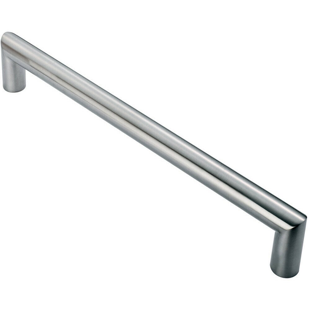 Loops Mitred Round Bar Pull Handle 106 x 10mm 96mm Fixing Centres Satin Steel in Metallics