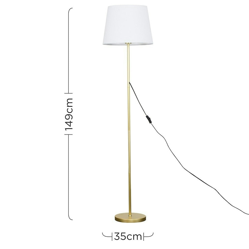 image 1 of ValueLights Charlie Gold Floor Lamp White Taper Shade & Bulb