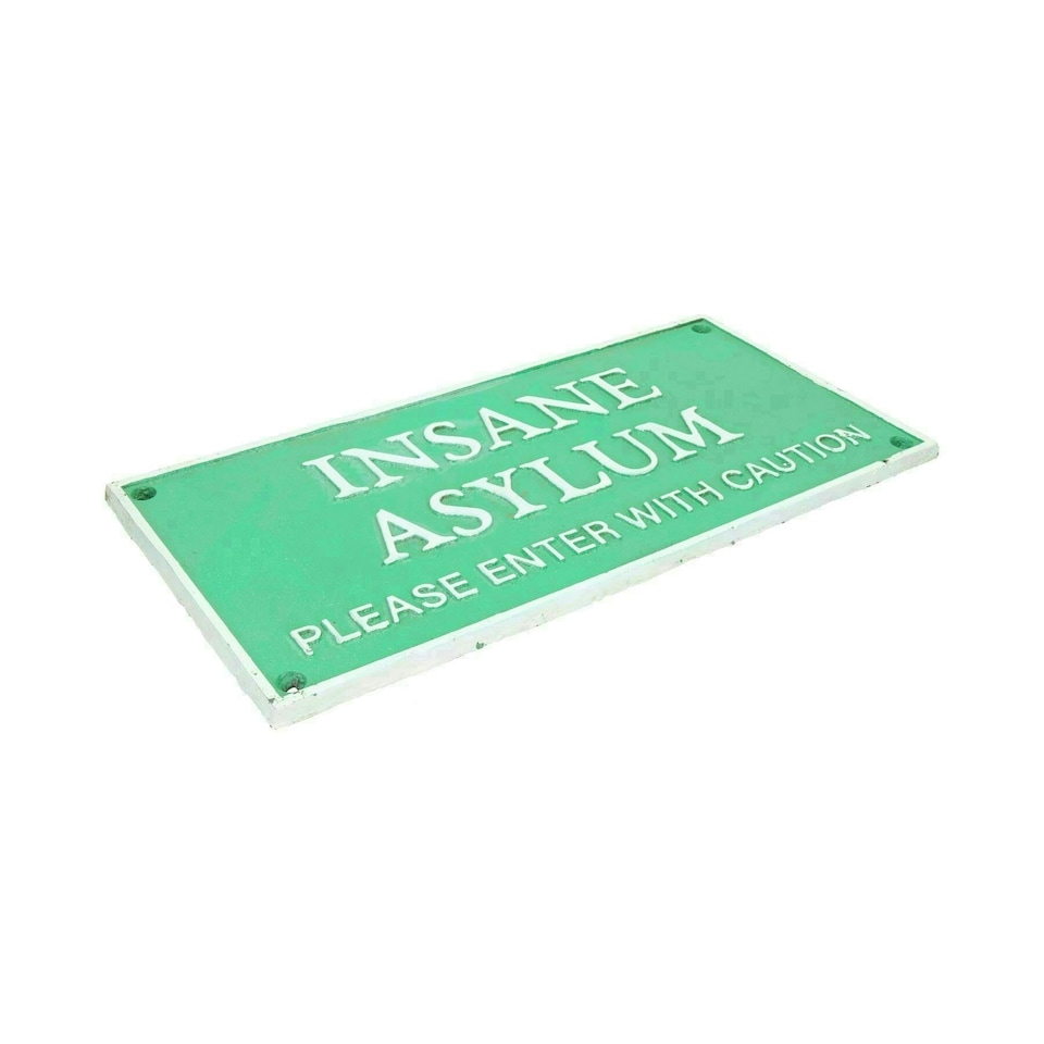 image 1 of Insane Asylum Enter With Caution Sign Plaque Cast Iron Door Mental Hospital