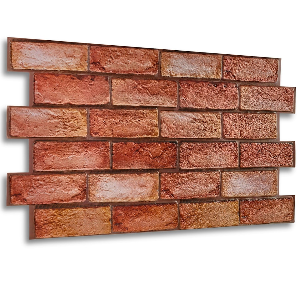 image 1 of NOVECRAFTO 3D Brick Effect Wall Panels – 6 PVC Sheets, Covers 2.76 sqm (29.76 sq ft), 96x48cm Each – Reddish Brown Faux Brick Cladding for Interior Walls