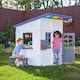 image 3 of Teamson Kids Wooden Playhouse Wendy House with Rainbow Shade, Kitchen, Flower Box & Bench, White