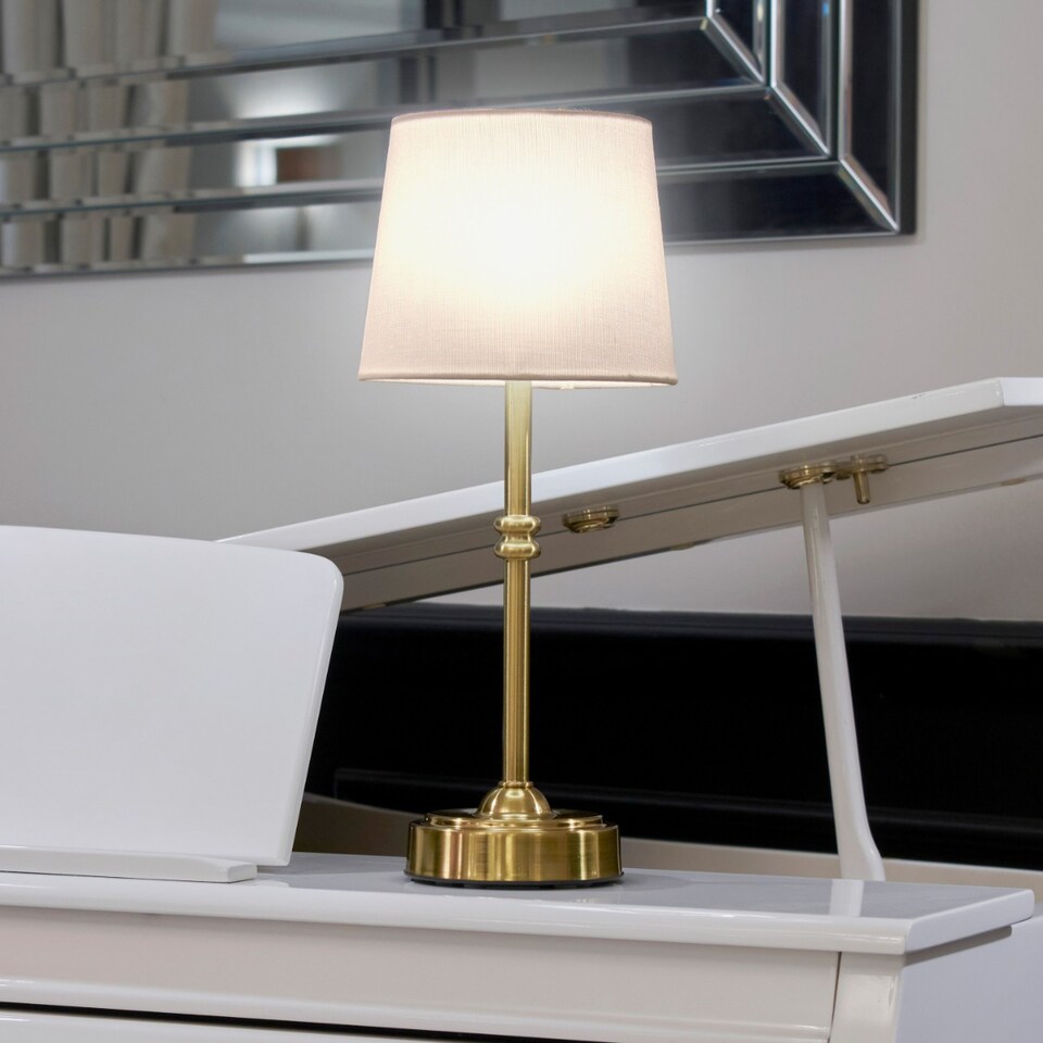 image 1 of Omniance Siena Rechargeable Wireless Table Lamp with Remote | White | Brass & White