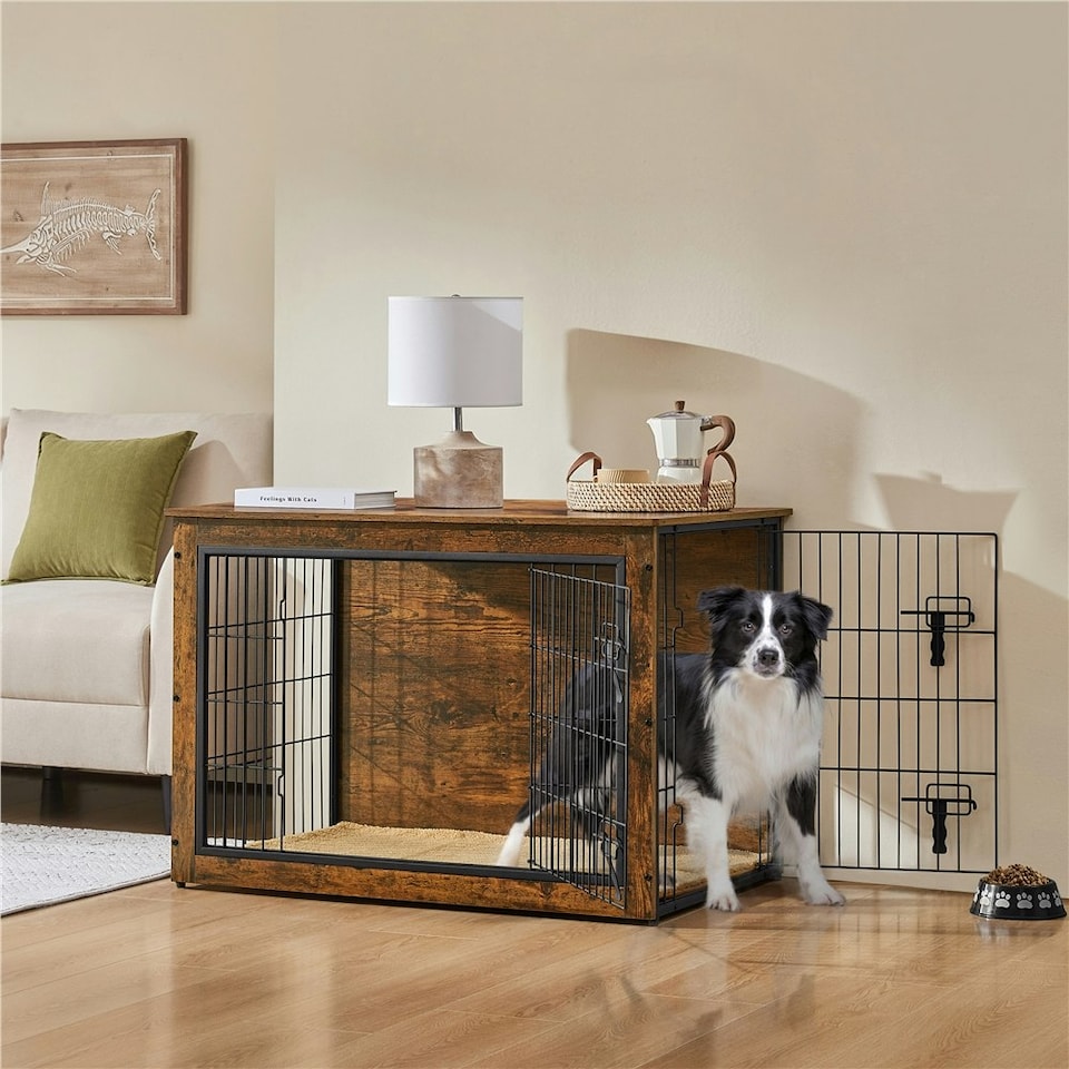 image 1 of Yaheetech 96 cm W Dog Crate Furniture Brown | Rustic Brown