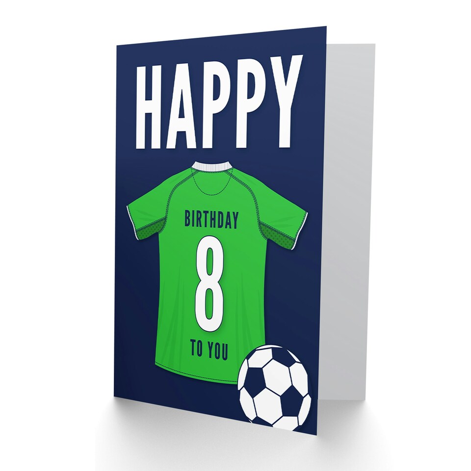 image 1 of Football Strip Kit Green Jersey Top Age 8 Year Old Child Kids 8th Birthday Card