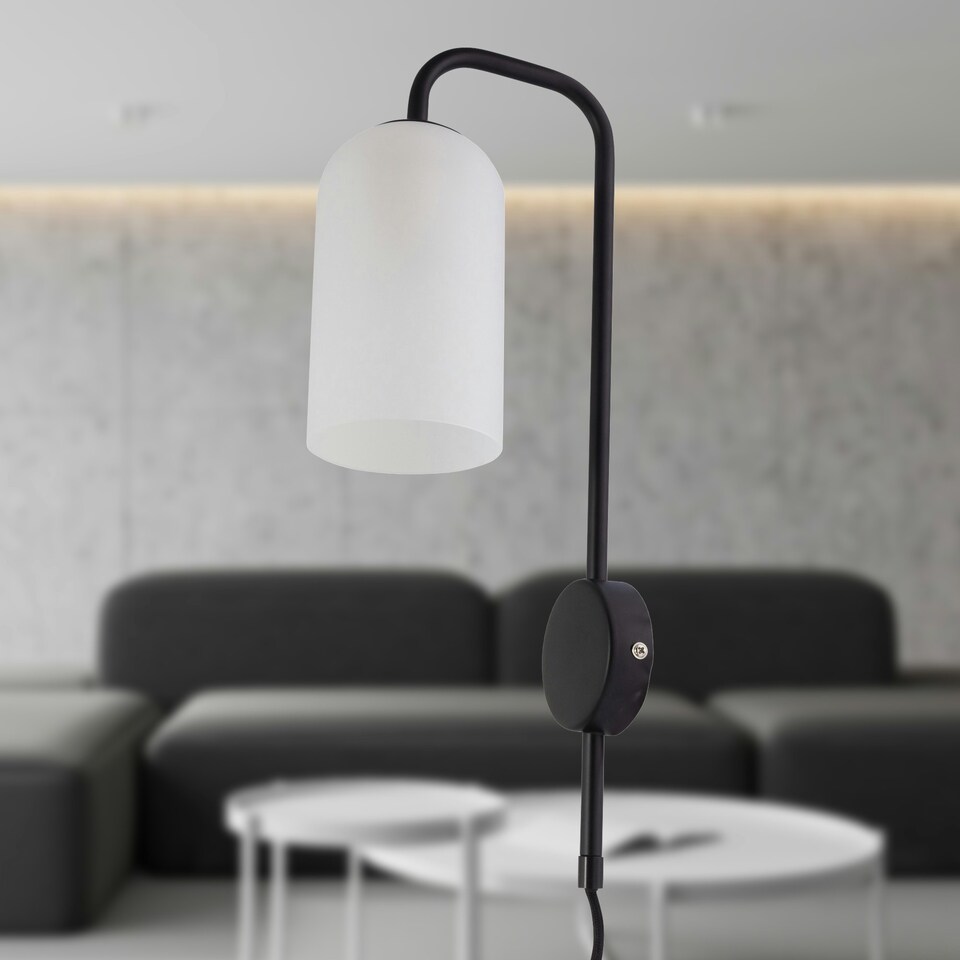 image 1 of Victoria - Black Plug in Wall Light with Frosted Glass Shade Black | White