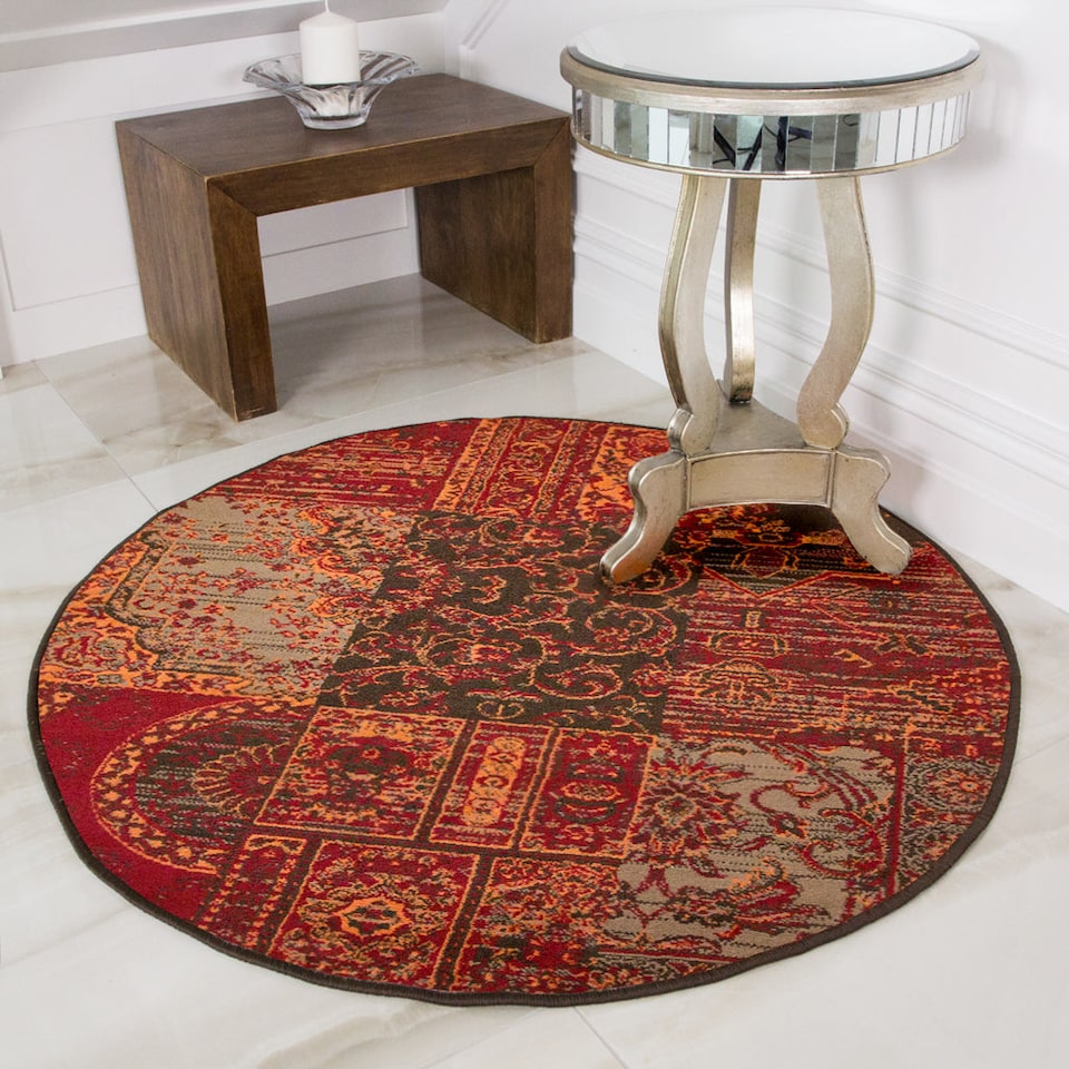 image 1 of KUKOON Red Brown Traditional Patchwork Living Area Rug 120cm x 170cm