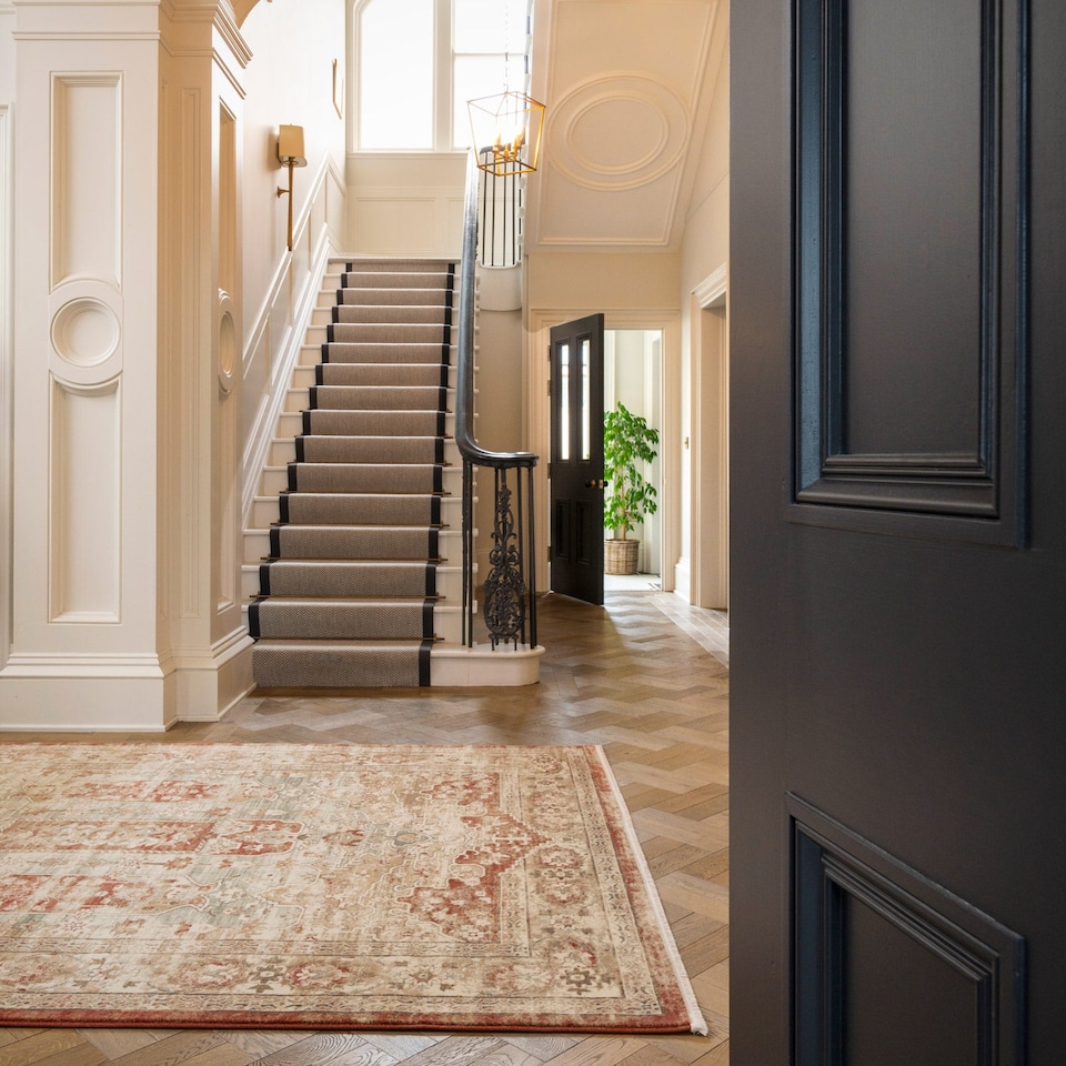 image 1 of KUKOON Selma Traditional Plush Rug – Warm Terracotta Distressed Living Room Carpet 160cm x 230cm