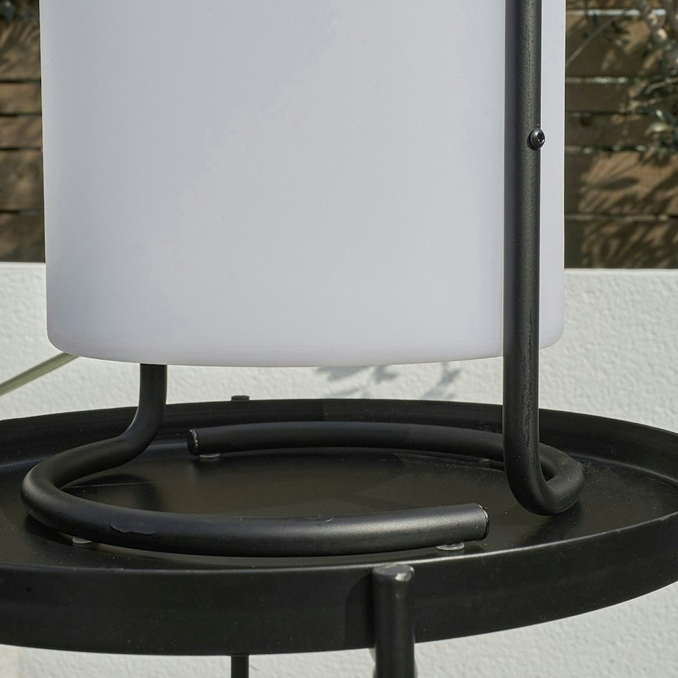 image 1 of ValueLights Corte Black Outdoor Table Lamp Dimmable With White Cylinder Shade