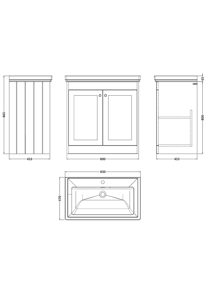 image 1 of Balterley Floor Standing 2 Door Unit with Classic Basin 1 Tap Hole | White | 800 x 800 x 453mm