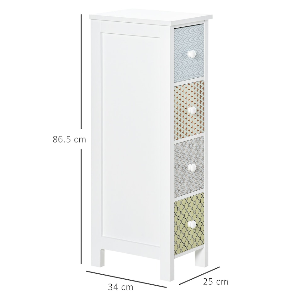 image 1 of HOMCOM Drawer Cabinet, 4 Drawer Storage Organizer Unit Bathroom Bedroom