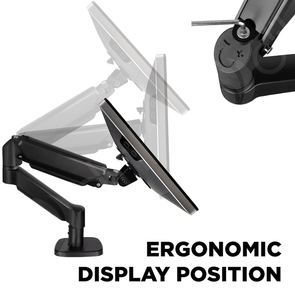 image 1 of Dihl Single Monitor Desk Mounting Arm with Spring Tension System, Home Office, 13 to 32 inch Flat or Curved Screens up to 9.5KG, Easy Install, Fully Adjustable, VESA 75x75 or 100x100, Black