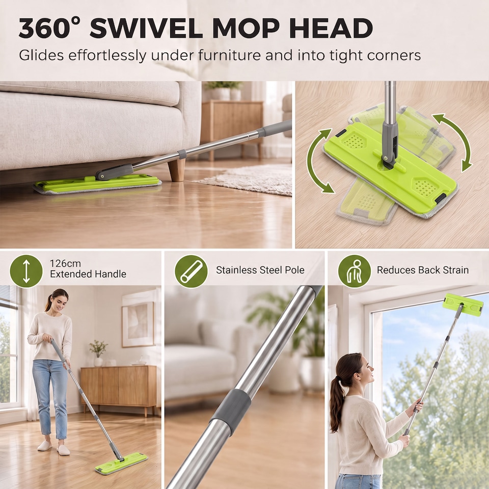 image 1 of HOMCOM Mop and Bucket Set, Compact Flat Mop System, Dark Grey and Green