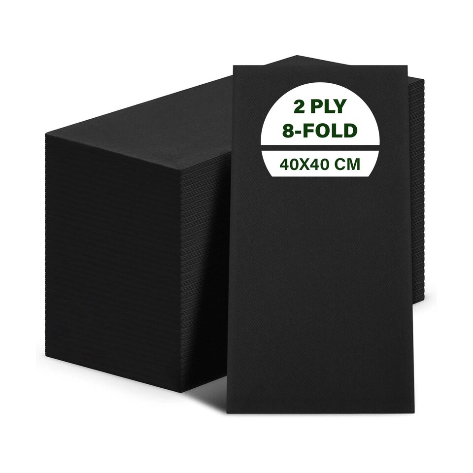 image 1 of ECONX Black Paper Napkins 40cm 2 Ply Strong Paper Napkins Tissue Serviettes Cocktail Napkins Pack of 125