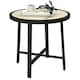 image 1 of Outsunny Round Small Garden Table, 50.5cm Outdoor Side Table with SPC Tabletop, Metal Frame and Anti-slip Foot Pads for Garden, Balcony, Nature Wood Finish | Multi | Natural wood finish