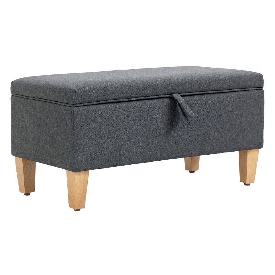 image 1 of HOMCOM Linen Storage Ottoman Storage Box with Rubberwood Legs, Dark Grey