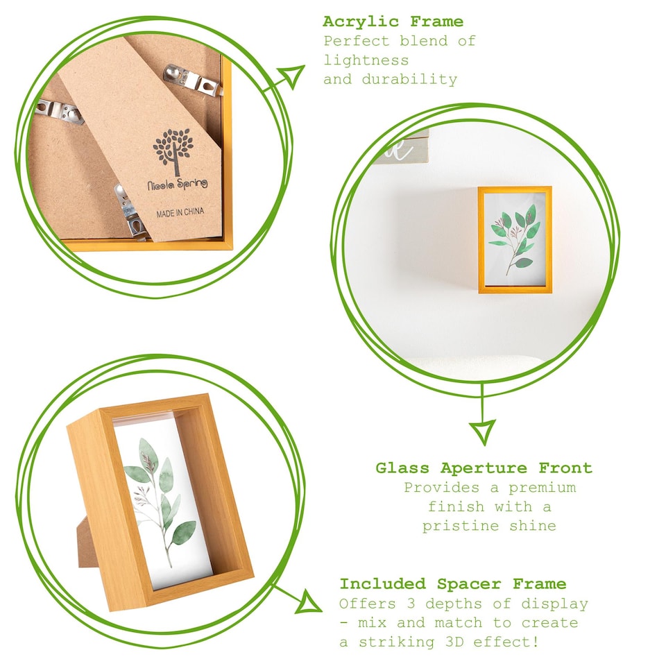 image 1 of Nicola Spring 4 x 6" Deep Photo Frame - White - 3D Deep Box Picture Frame Portrait Display Case (17.5 x 12.5cm)