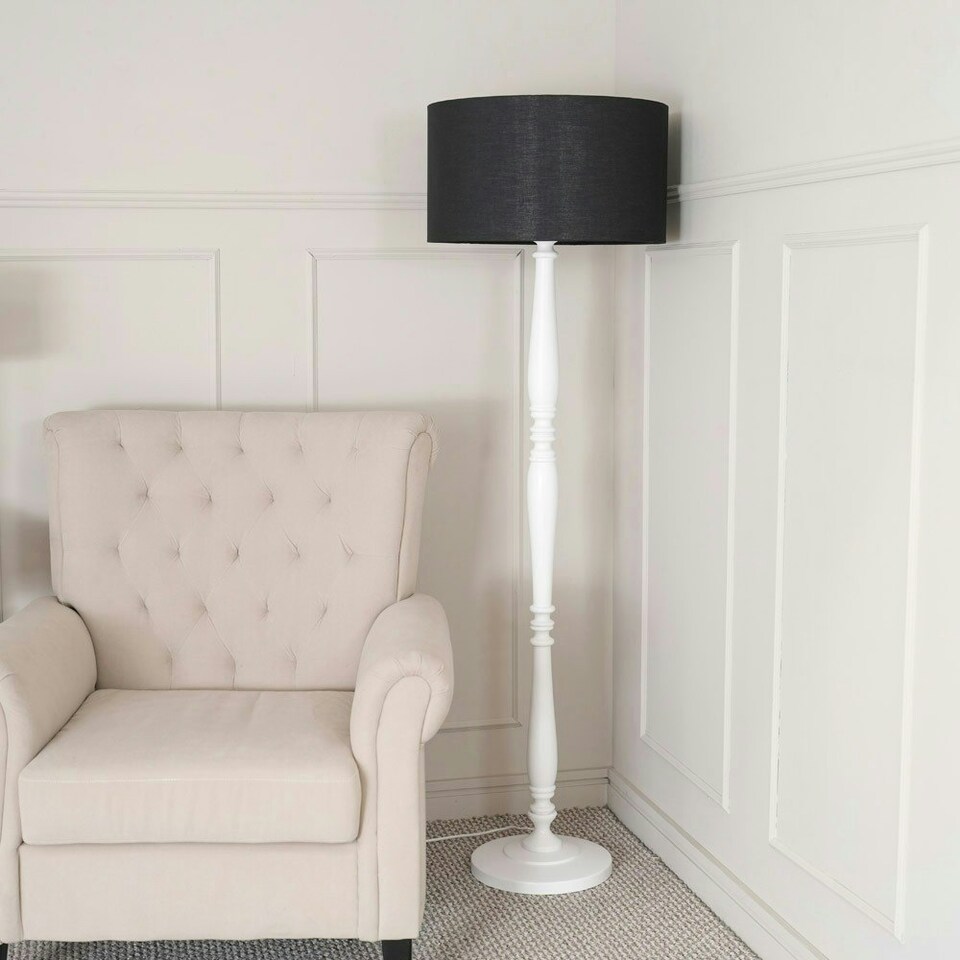 image 1 of ValueLights Victoria White Wood Traditional Stem Floor Lamp Base