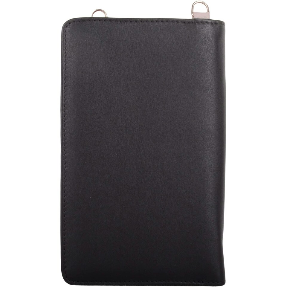 image 1 of Lightweight Genuine Leather Travel Phone Cross Body Shoulder Bag Black | Black/Ivory