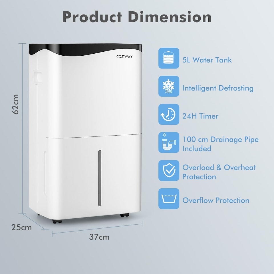 image 1 of COSTWAY Smart Dehumidifier Home 50L/Day WiFi Enabled White