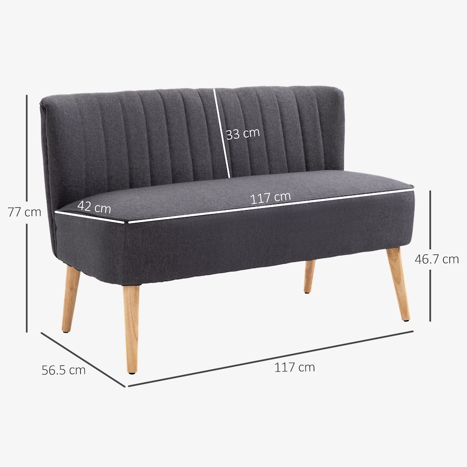 image 1 of HOMCOM Modern Linen Double Seat Sofa with Wood Frame Foam Padding Breathable Comfortable Compact Couch Home Office Dark Grey