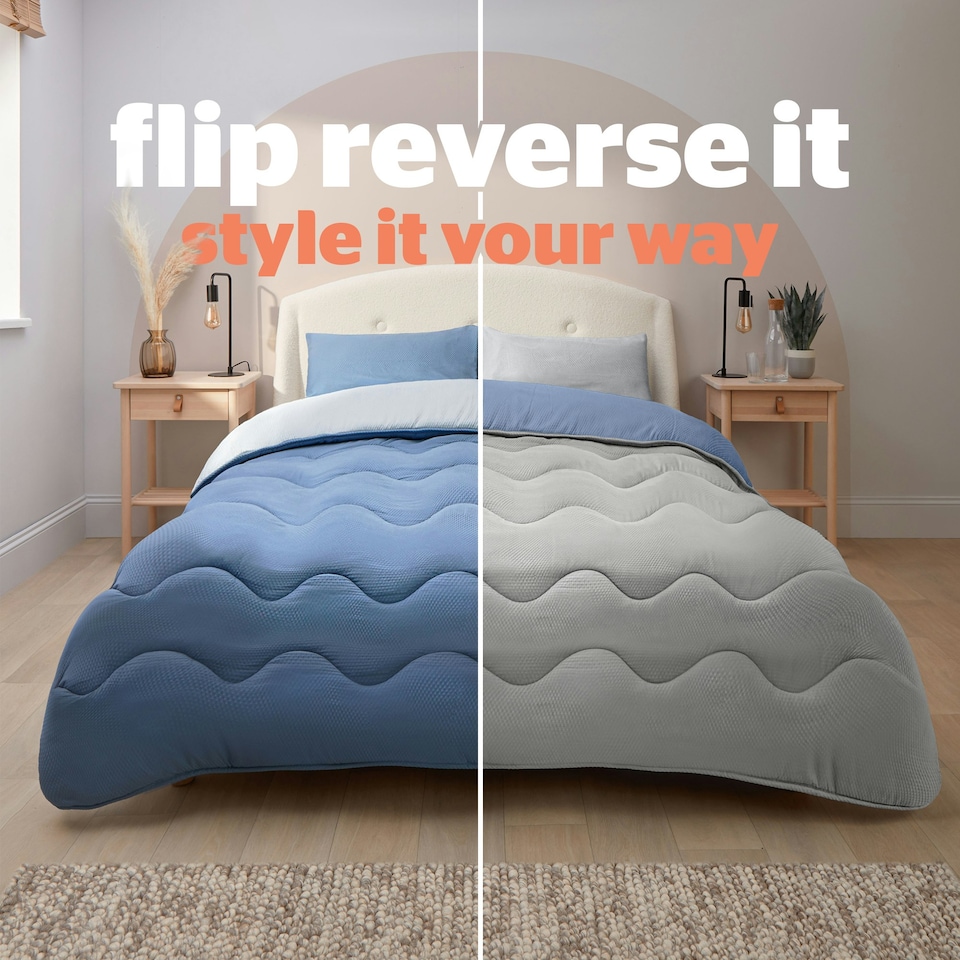 image 1 of Silentnight 10.5 Tog Seersucker Coverless Duvet and Pillowcase Set N/A | Blue/Grey | King