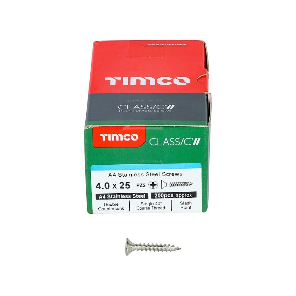 image 1 of Timco - Classic Multi-Purpose Screws - PZ - Double Countersunk - A4 Stainless Steel  (Size 4.0 x 25 - 200 Pieces)