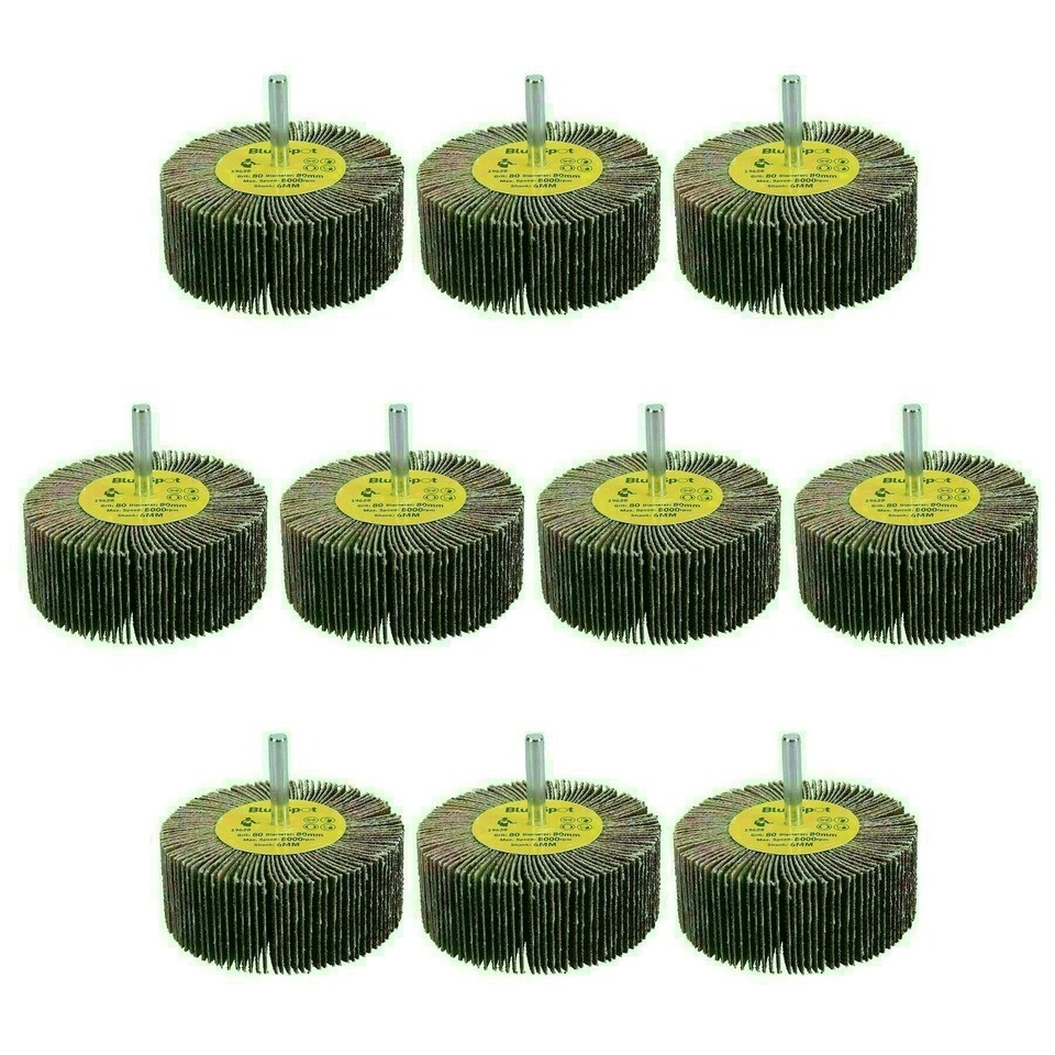 image 1 of 80 Grit 80mm Flap Wheel Disc Abrasive Sanding Pads For Drills 6mm Shank 10pc