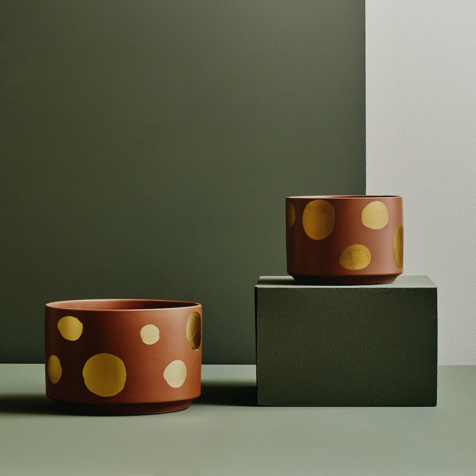 image 1 of Interiors by Premier Gold Speckled Ceramic Planter, Modern Small Garden Pot for Home Decor, Ceramic Pots for Indoor Plants Gold