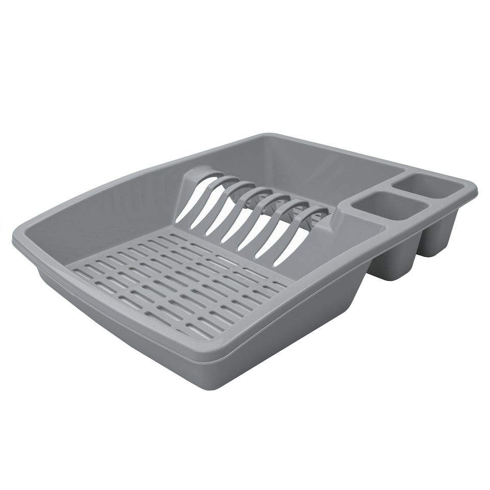 image 1 of JVL Plastic Dish Drainer and Rectangular Washing Up Bowl Kitchen Set, Grey | Grey