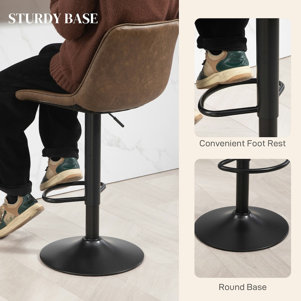 image 1 of HOMCOM Bar Stools Set of 2, Adjustable Bar Chairs Swivel for Kitchen Brown