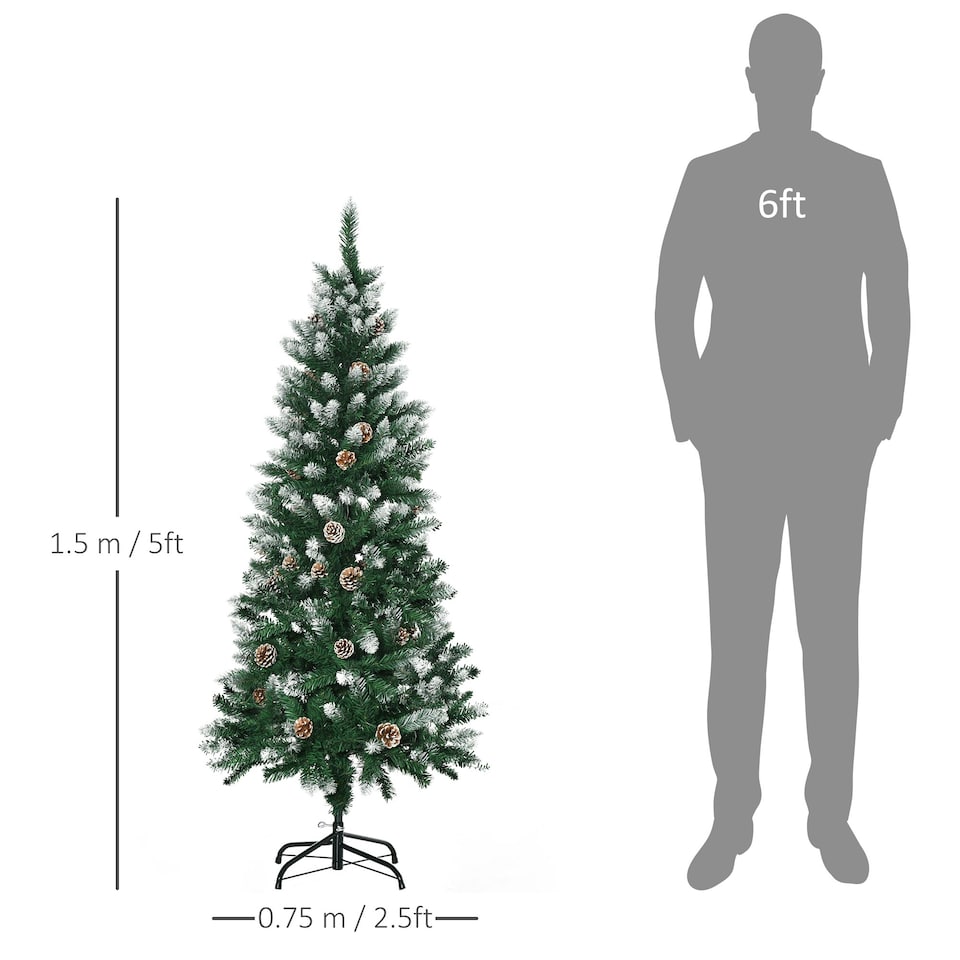 image 1 of HOMCOM 5' Snow Artificial Christmas Tree Holiday Home Décor with Pine Cones