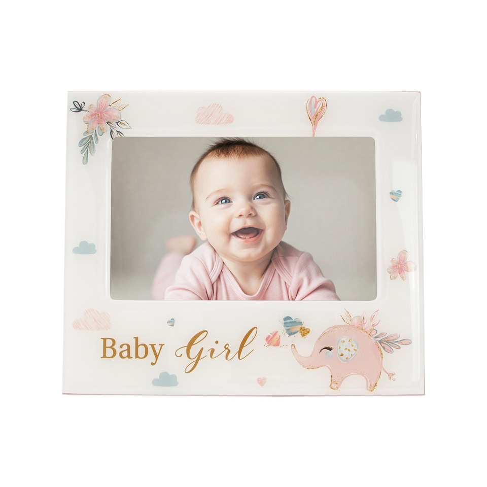 image 1 of Little ones Girl Little ones Picture Frame with Soft Pastel Pink Elephant and Hearts