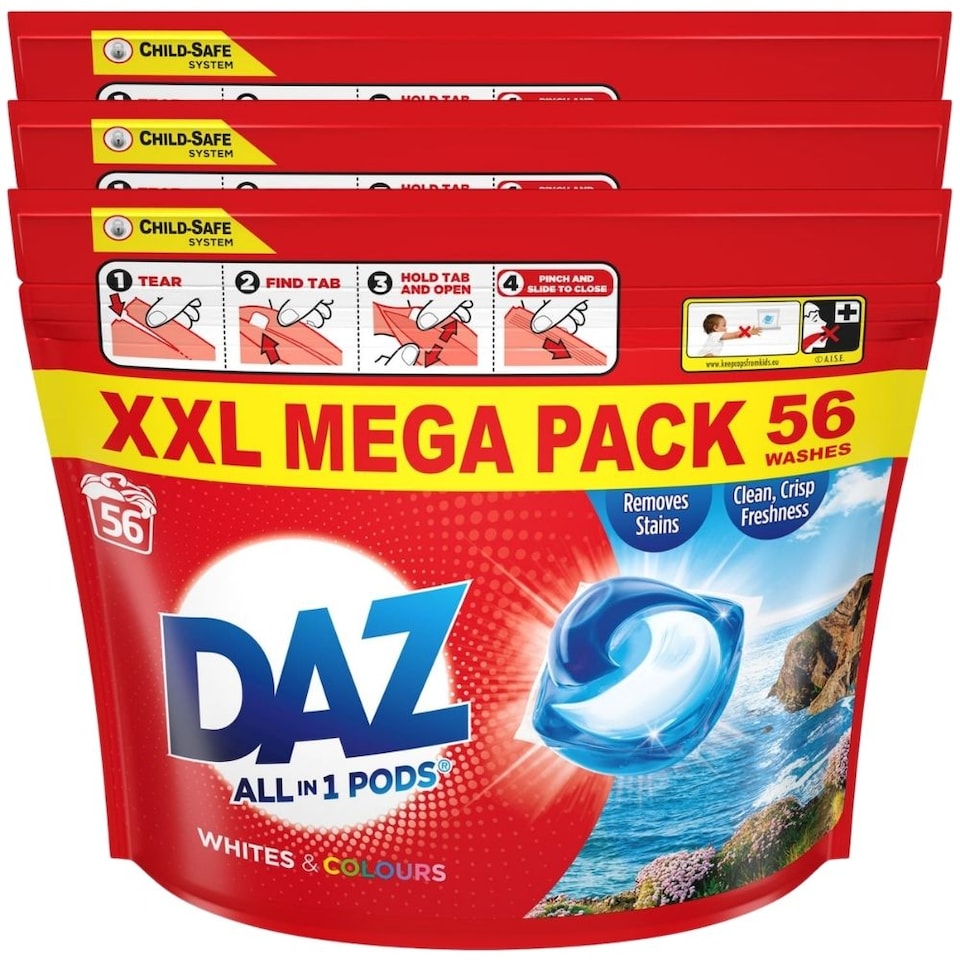 DAZ Whites & Colours Laundry Pods 56 Wash 3 Pack