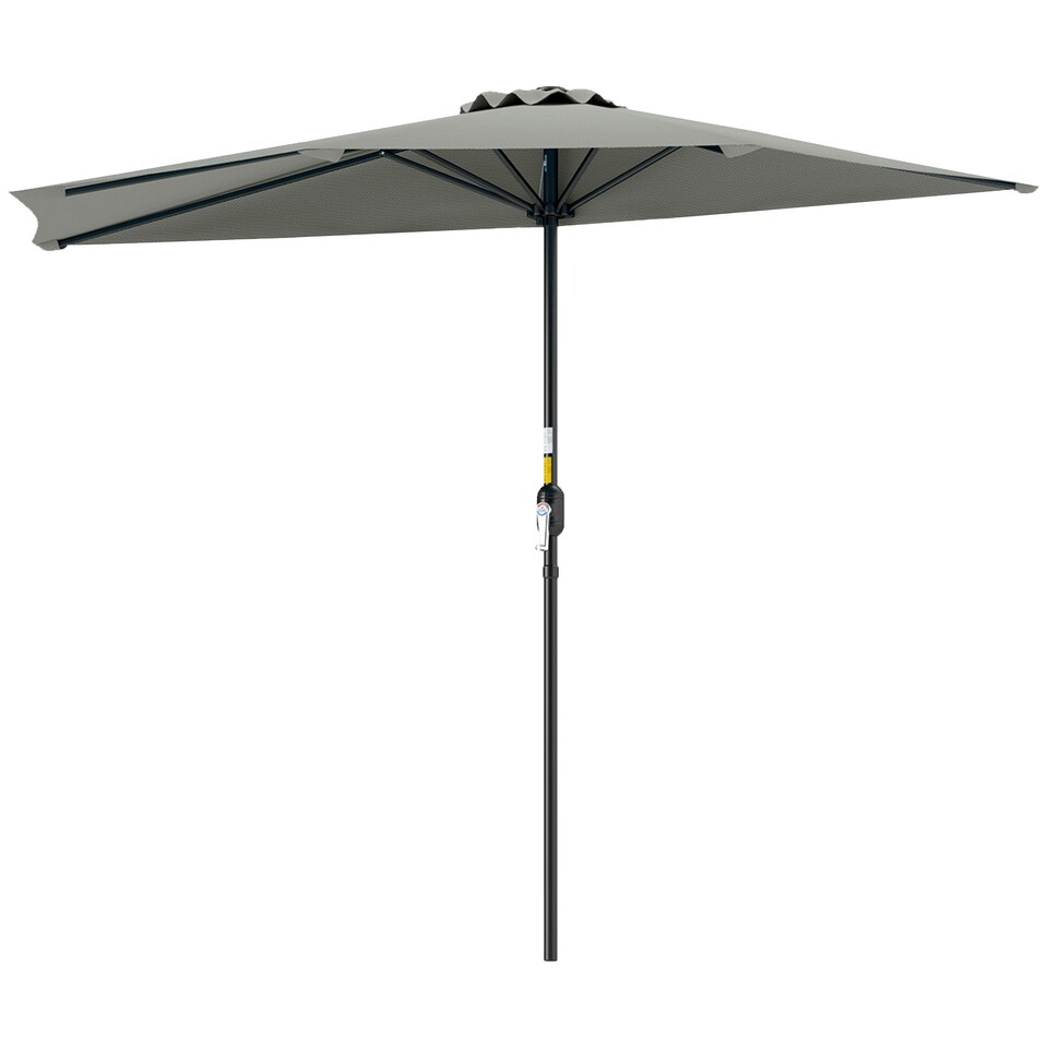 image 1 of Outsunny 2.7m Metal Frame Garden Furniture Parasol Half Round Umbrella Grey Grey | Light Grey