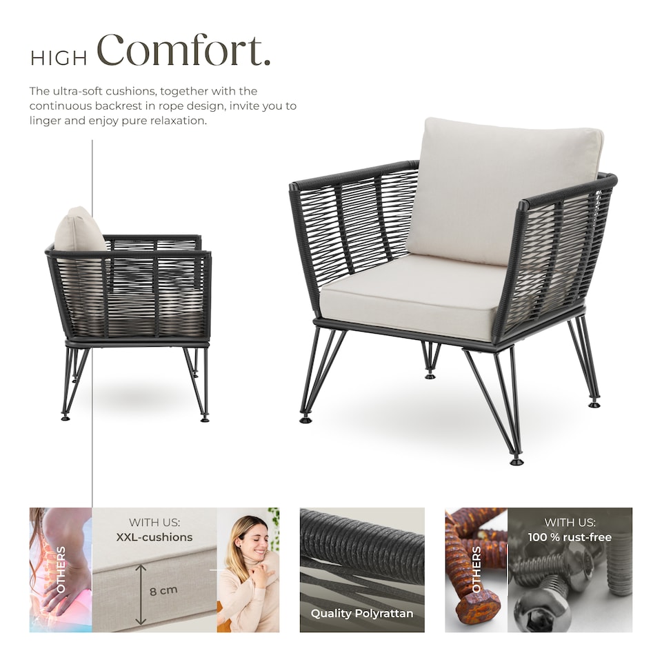 image 1 of Garden Chair Sundo - thick seat cushions, removable cushion covers | Grey | anthracite | 67 x 75,50 x 71 cm | 2