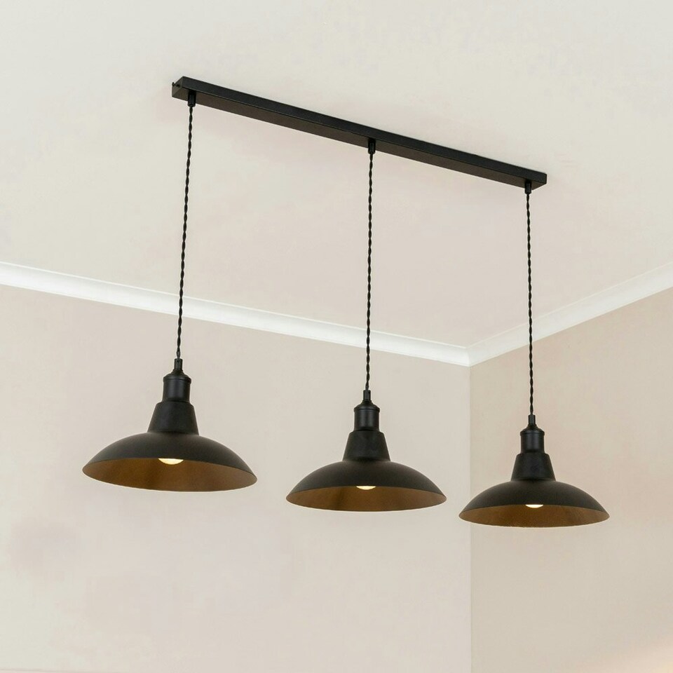 image 1 of ValueLights Civic Matte Black Metro Dome 3 Drop Diner Bar Matte Black Ceiling Pendant Light Black