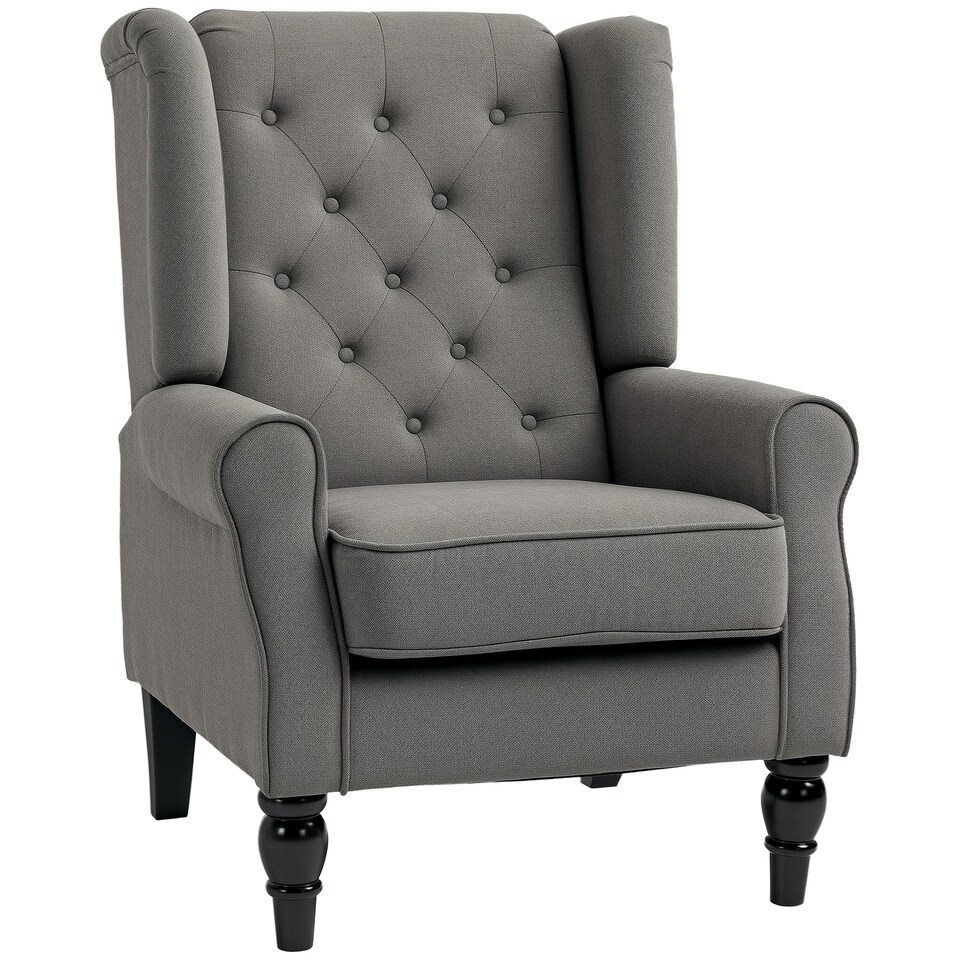 image 1 of HOMCOM Accent Armchair Home Furniture Tufted Club Wood Fabric, Dark Grey