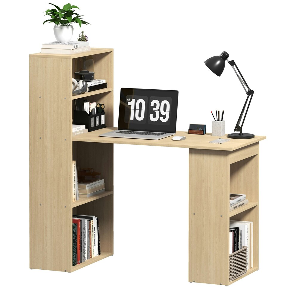 image 1 of HOMCOM 120cm Computer Desk Bookshelf Writing Table 6 Shelves Natural | Brown | 120L x 55D x 120H cm