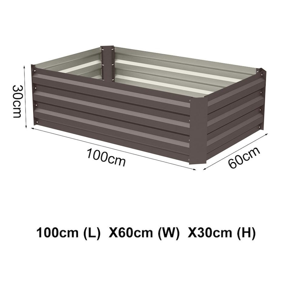 image 1 of Living and Home Galvanized Steel Rectangular Raised Garden Bed- Brown- 100cm W x 60cm D x 30cm H