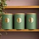 image 3 of Cooks Professional 5 Piece Ribbed Tea Coffee Sugar Bread & Biscuit Cannisters with Labels | Green | Green & Gold