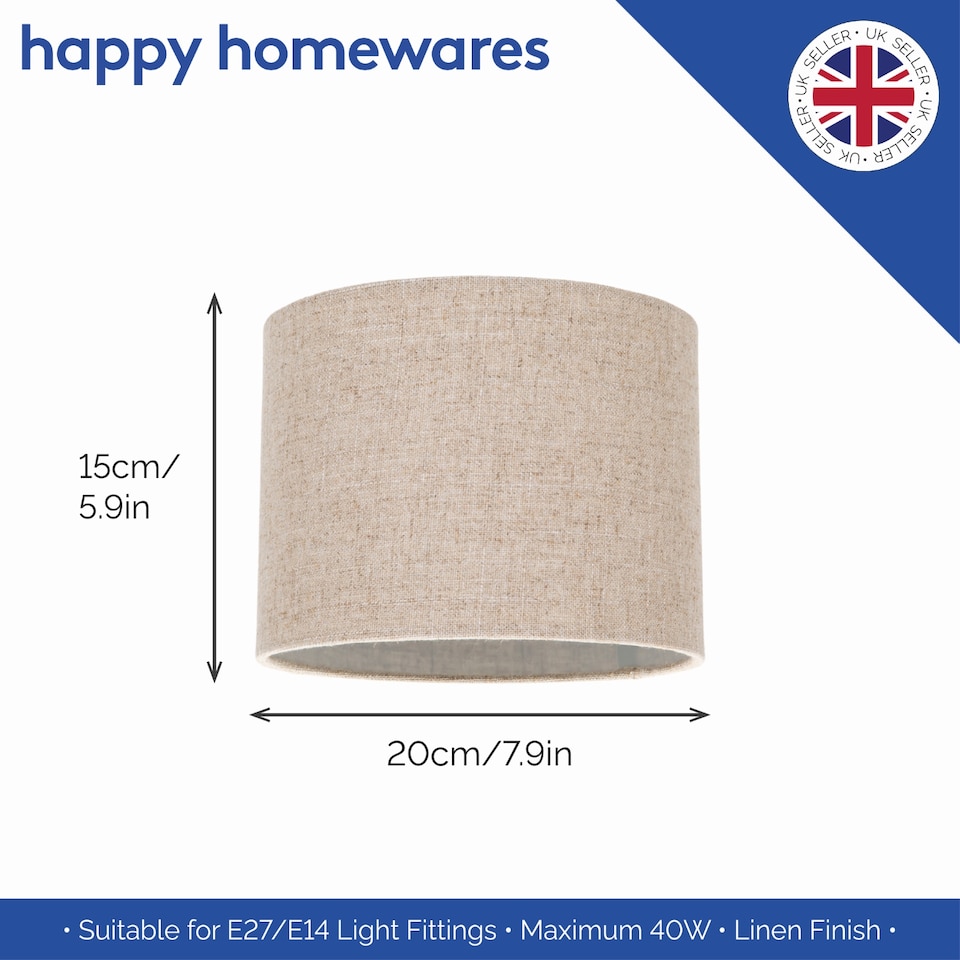 image 1 of Contemporary and Stylish Natural Linen 8 Inch Lamp Shade in Oatmeal - 20cm Diameter | Cream